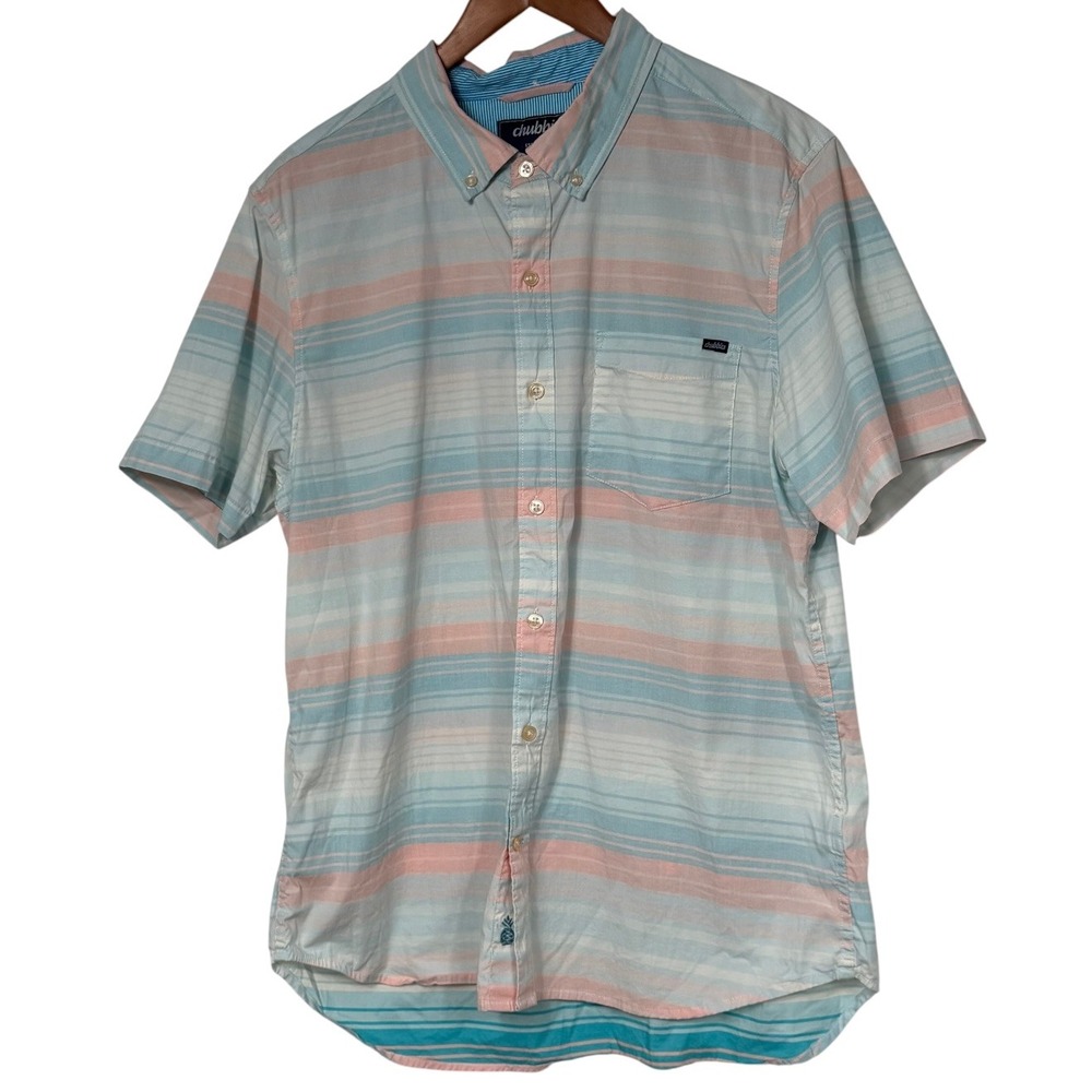 Chubbies Men's L Pastel Stripe Short Sleeve Button Down Shirt Stretch Cotton